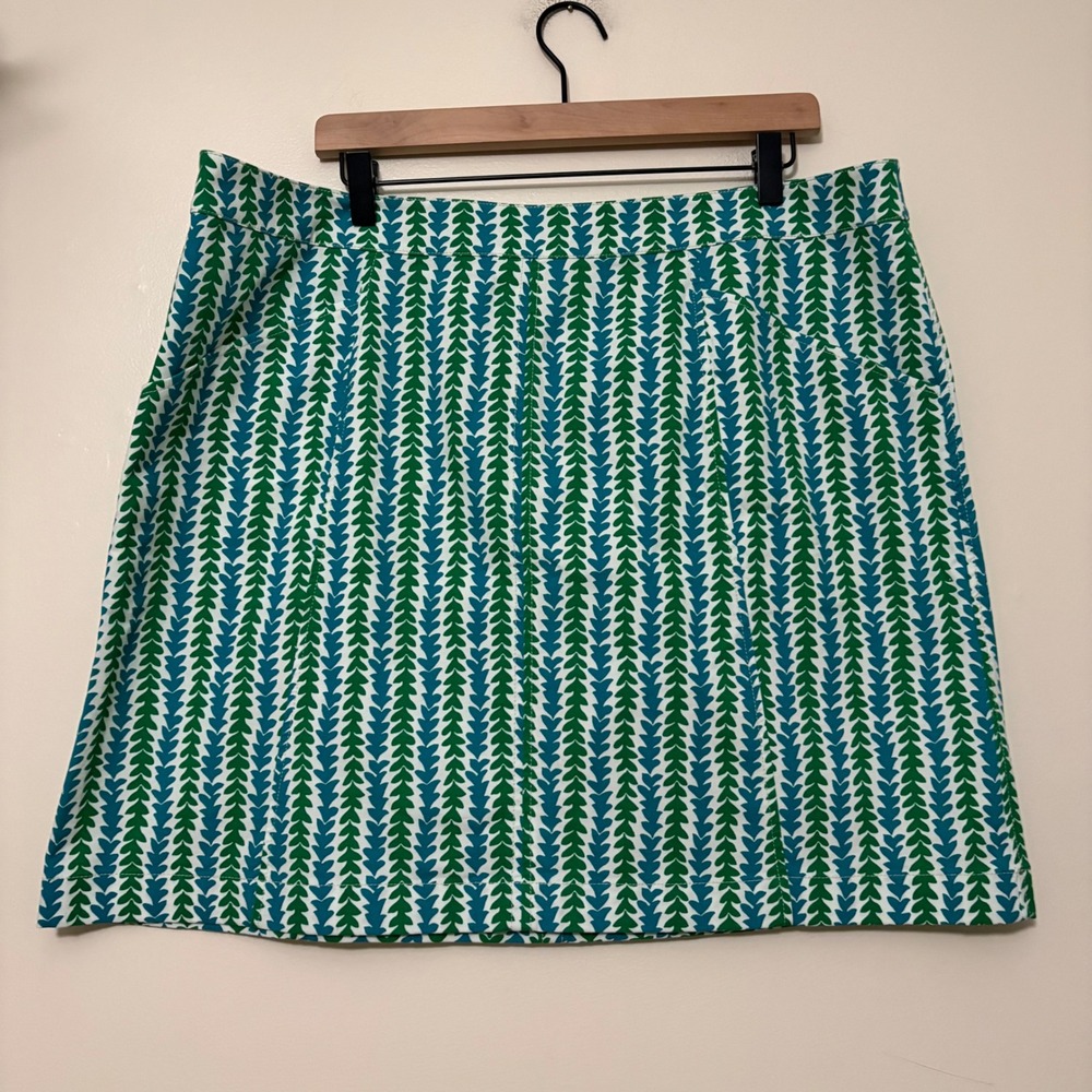 Boden Green Blue Geometric Leaf Print A-Line Mini Skirt Pockets US 16/18R - Picture 2 of 7